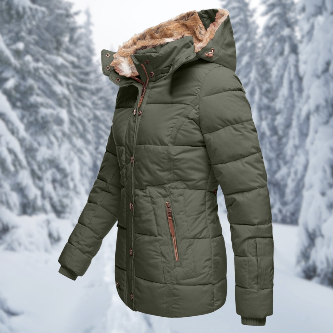Annemarie — Warme Daunenjacke für Damen mit Kunstfell-Kapuze, Das Modehaus Luzern