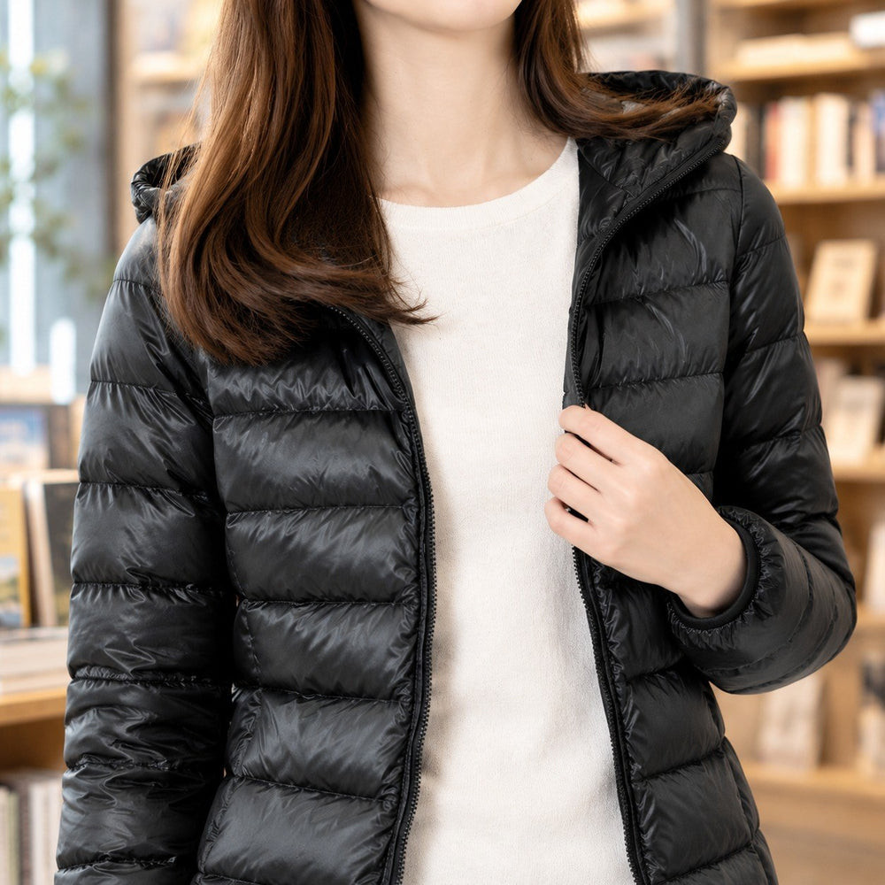 Annina — Leichte Damen-Winterjacke mit Daunen, Kapuze und Reissverschluss, Das Modehaus Luzern