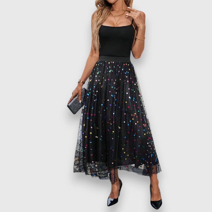 Beatrice — Eleganter langer Tüll Rock für Damen mit Plissee und Punkten, Das Modehaus Luzern
