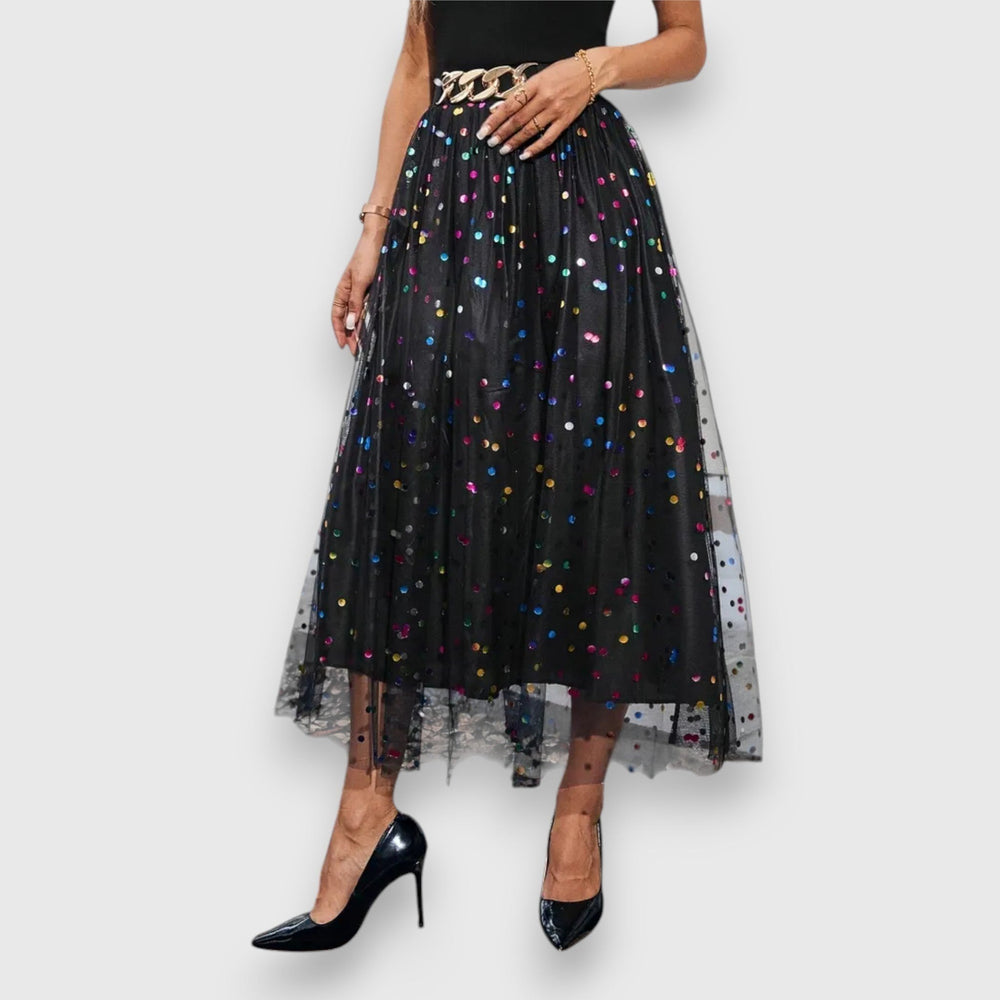Beatrice — Eleganter langer Tüll Rock für Damen mit Plissee und Punkten, Das Modehaus Luzern