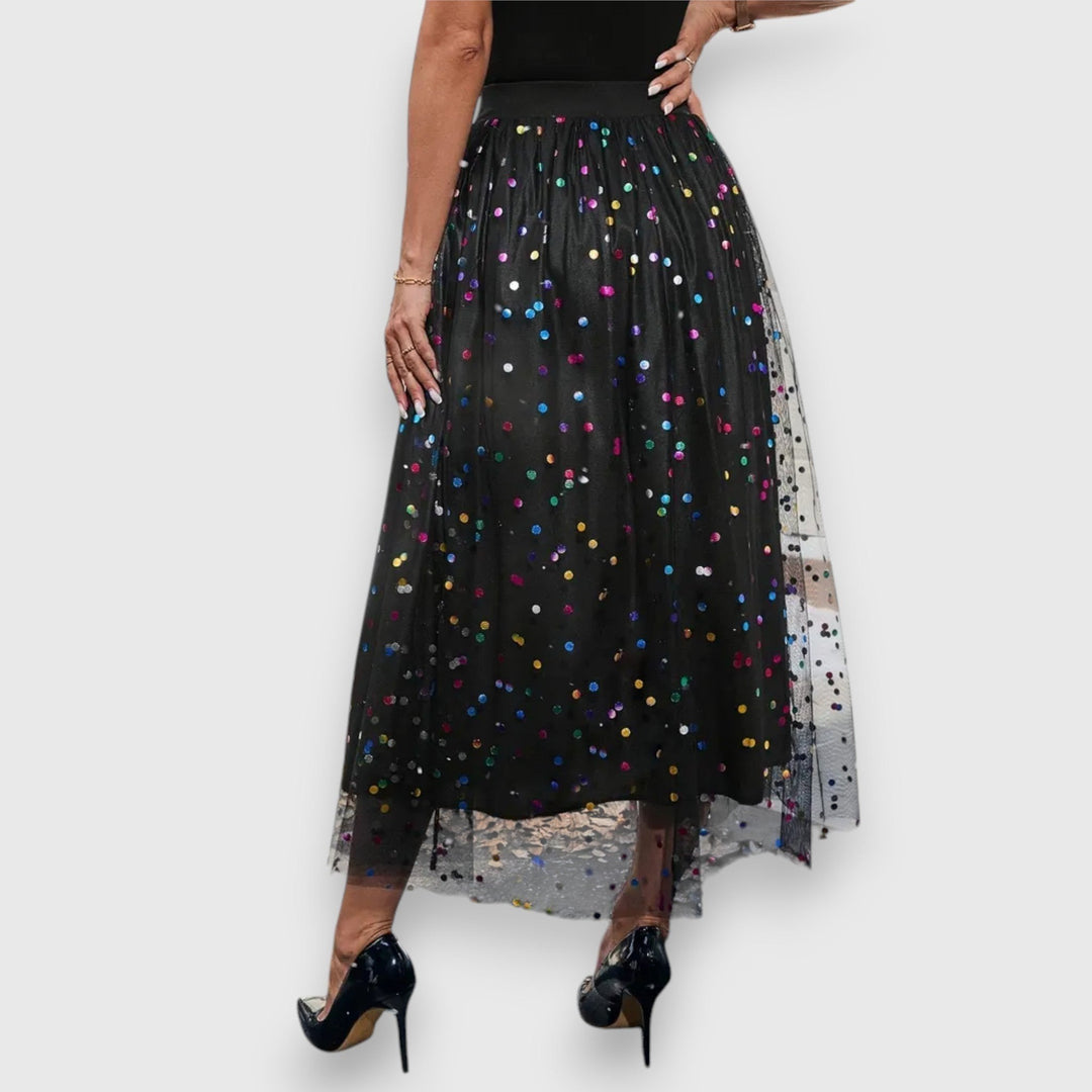Beatrice — Eleganter langer Tüll Rock für Damen mit Plissee und Punkten, Das Modehaus Luzern