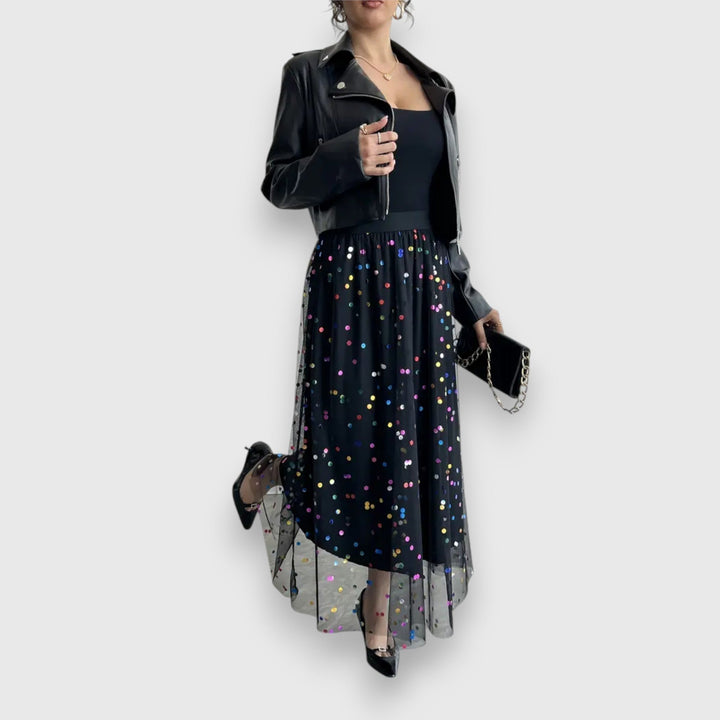Beatrice — Eleganter langer Tüll Rock für Damen mit Plissee und Punkten, Das Modehaus Luzern