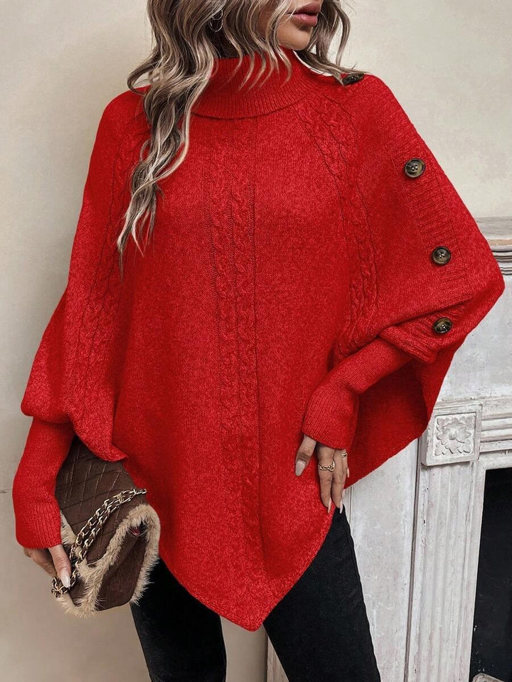 Carola — Weicher Poncho-Pullover für Damen mit Rollkragen und Zopfmuster, Das Modehaus Luzern