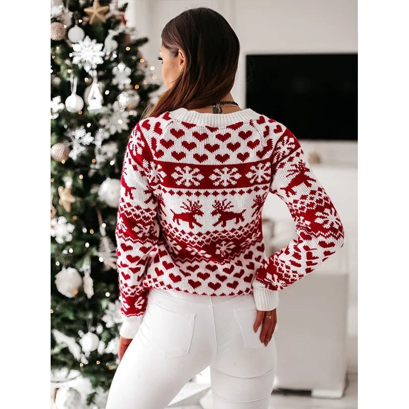 Christa — Festlicher Weihnachtssweater für Damen mit Rentier und Herzen, Das Modehaus Luzern