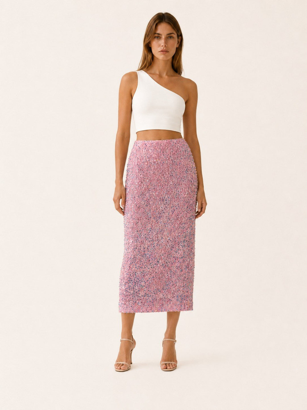 Corina — Gerader Midi Bleistiftrock für Damen mit Pailletten und Schlitz, Das Modehaus Luzern