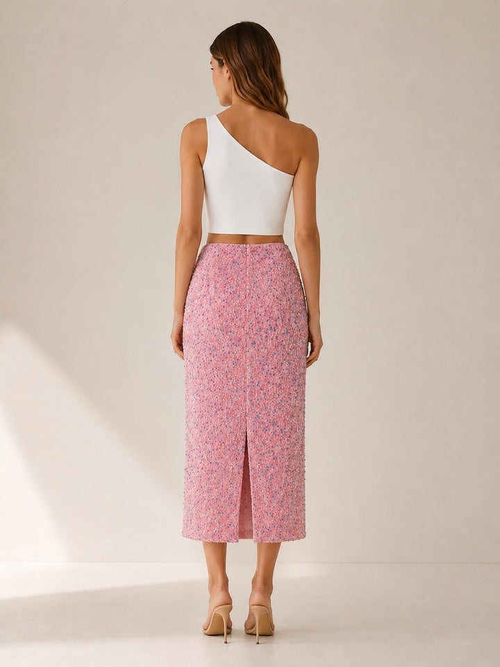 Corina — Gerader Midi Bleistiftrock für Damen mit Pailletten und Schlitz, Das Modehaus Luzern