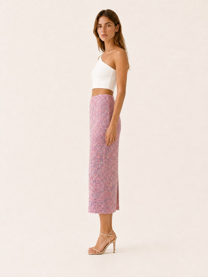 Corina — Gerader Midi Bleistiftrock für Damen mit Pailletten und Schlitz, Das Modehaus Luzern