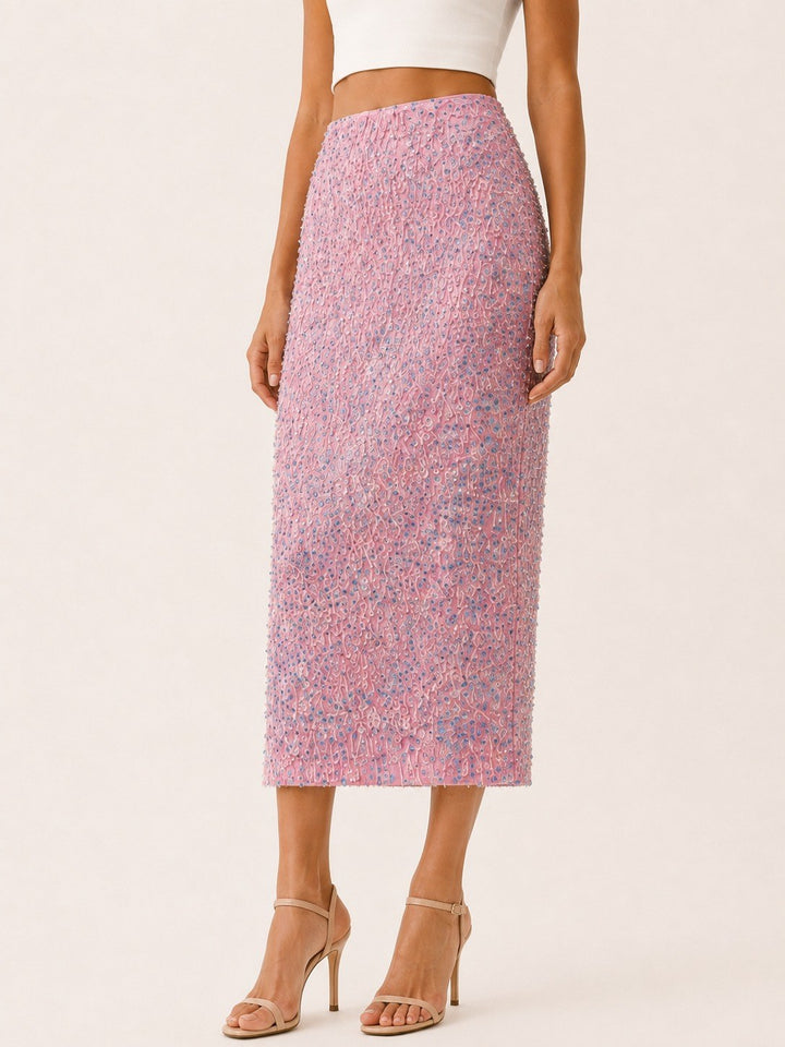 Corina — Gerader Midi Bleistiftrock für Damen mit Pailletten und Schlitz, Das Modehaus Luzern