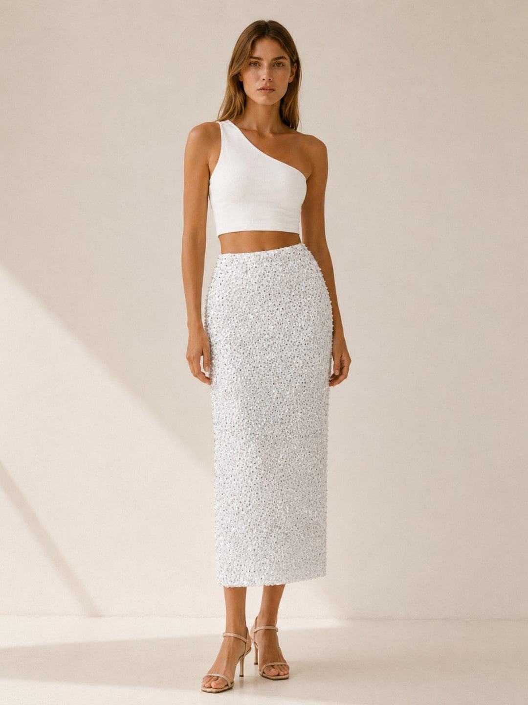 Corina — Gerader Midi Bleistiftrock für Damen mit Pailletten und Schlitz, Das Modehaus Luzern