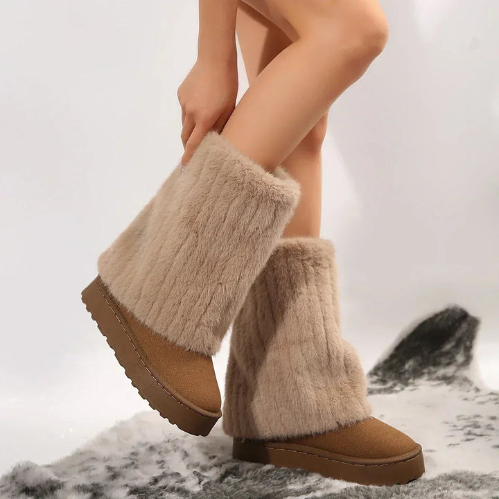 Edith — Warme Winterstiefel für Damen aus Kunstfell mit Plateau und Plüsch, Das Modehaus Luzern