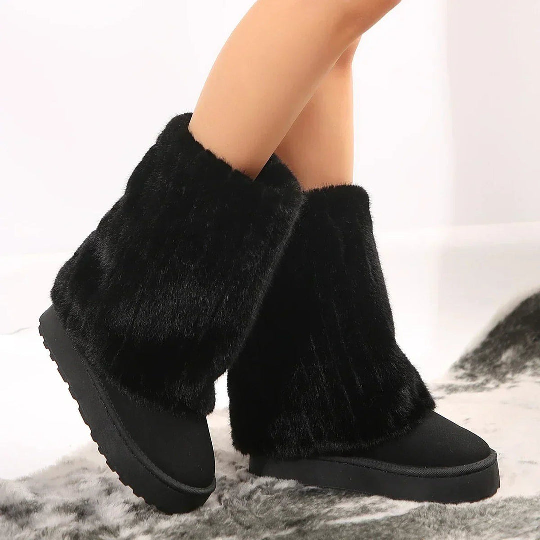 Edith — Warme Winterstiefel für Damen aus Kunstfell mit Plateau und Plüsch, Das Modehaus Luzern