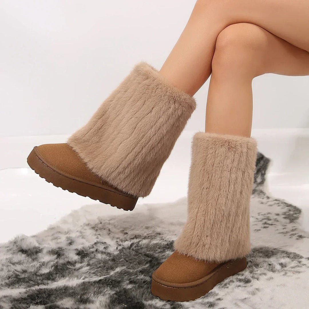 Edith — Warme Winterstiefel für Damen aus Kunstfell mit Plateau und Plüsch, Das Modehaus Luzern