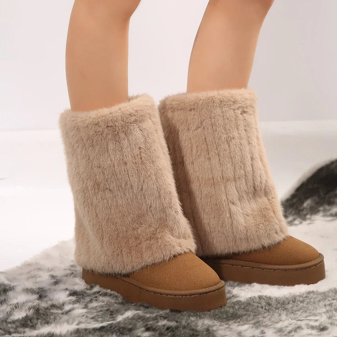 Edith — Warme Winterstiefel für Damen aus Kunstfell mit Plateau und Plüsch, Das Modehaus Luzern
