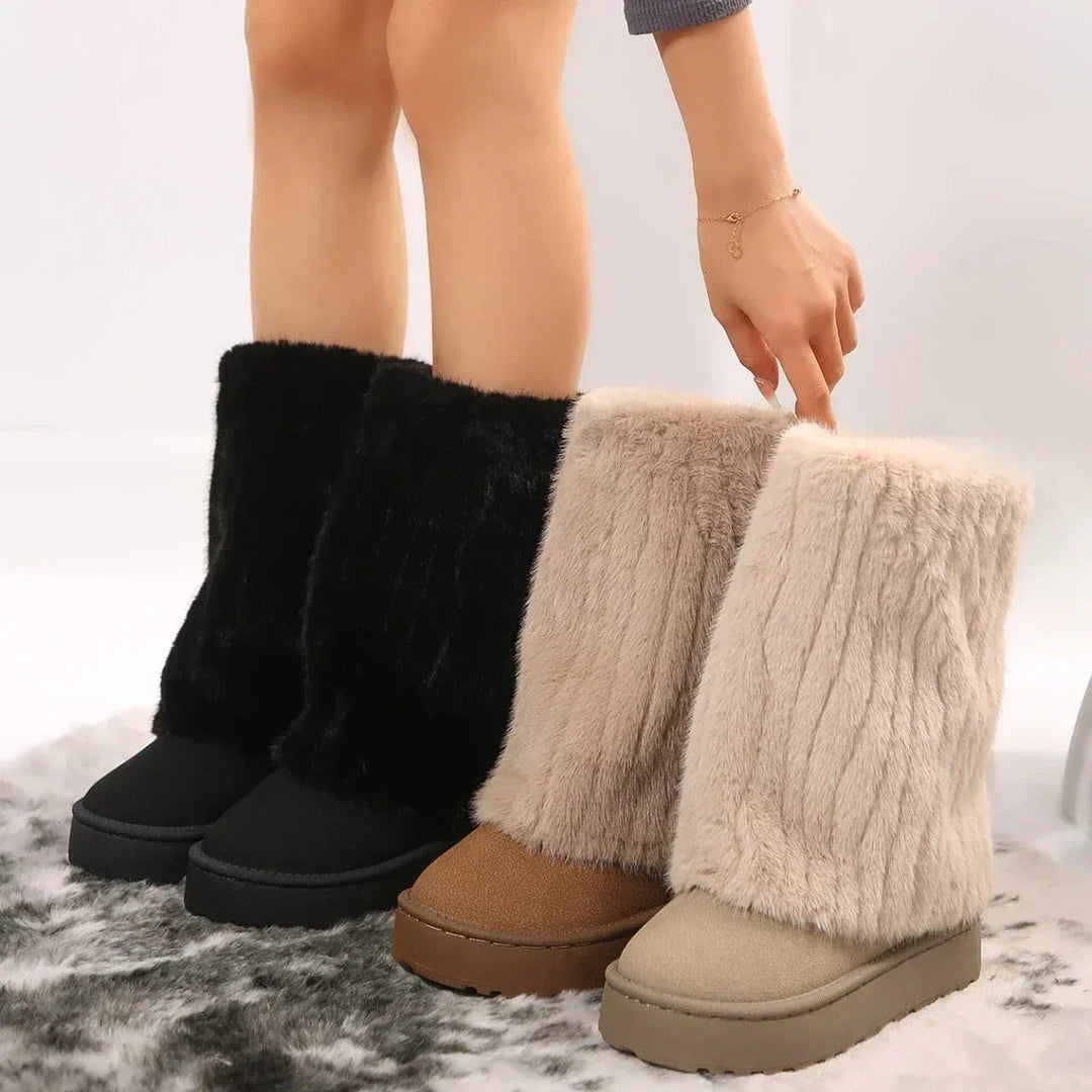 Edith — Warme Winterstiefel für Damen aus Kunstfell mit Plateau und Plüsch, Das Modehaus Luzern