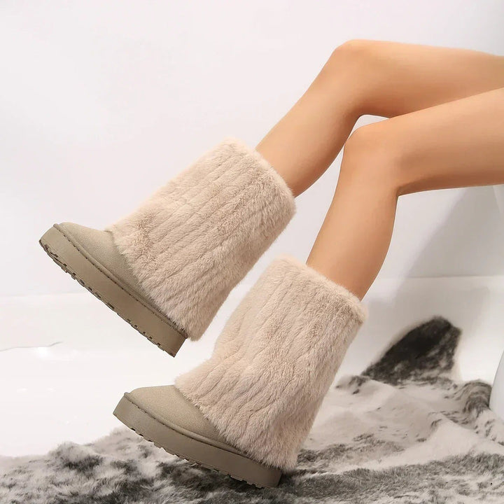 Edith — Warme Winterstiefel für Damen aus Kunstfell mit Plateau und Plüsch, Das Modehaus Luzern