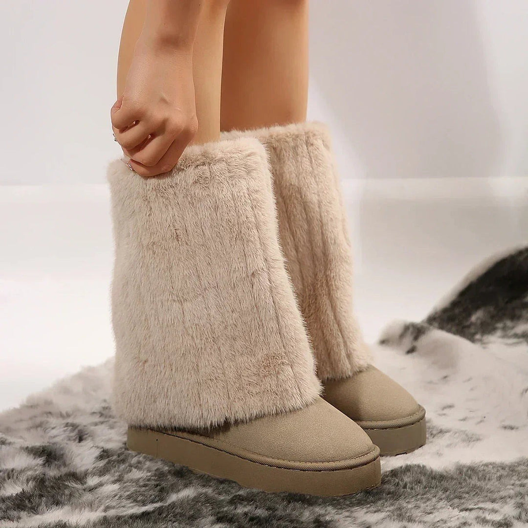 Edith — Warme Winterstiefel für Damen aus Kunstfell mit Plateau und Plüsch, Das Modehaus Luzern