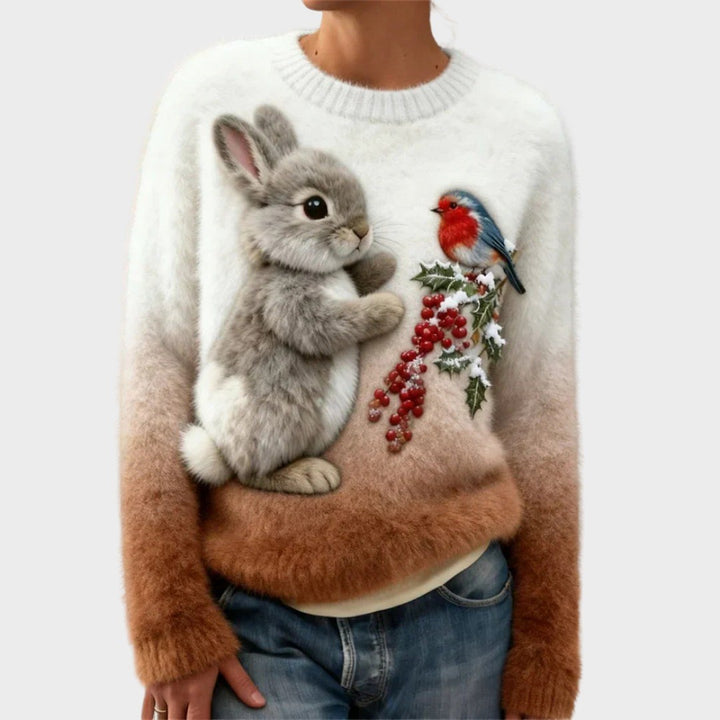 Gabriela — Weicher Ugly Christmas Pullover aus Plüsch mit Motiv für Damen, Das Modehaus Luzern
