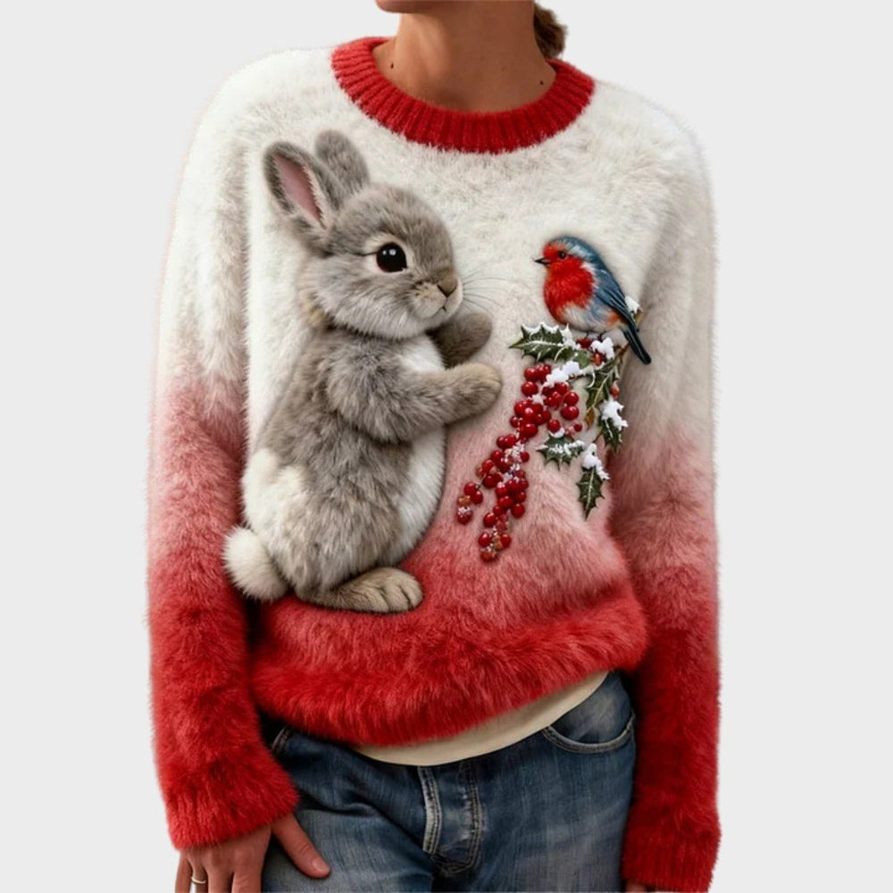 Gabriela — Weicher Ugly Christmas Pullover aus Plüsch mit Motiv für Damen, Das Modehaus Luzern