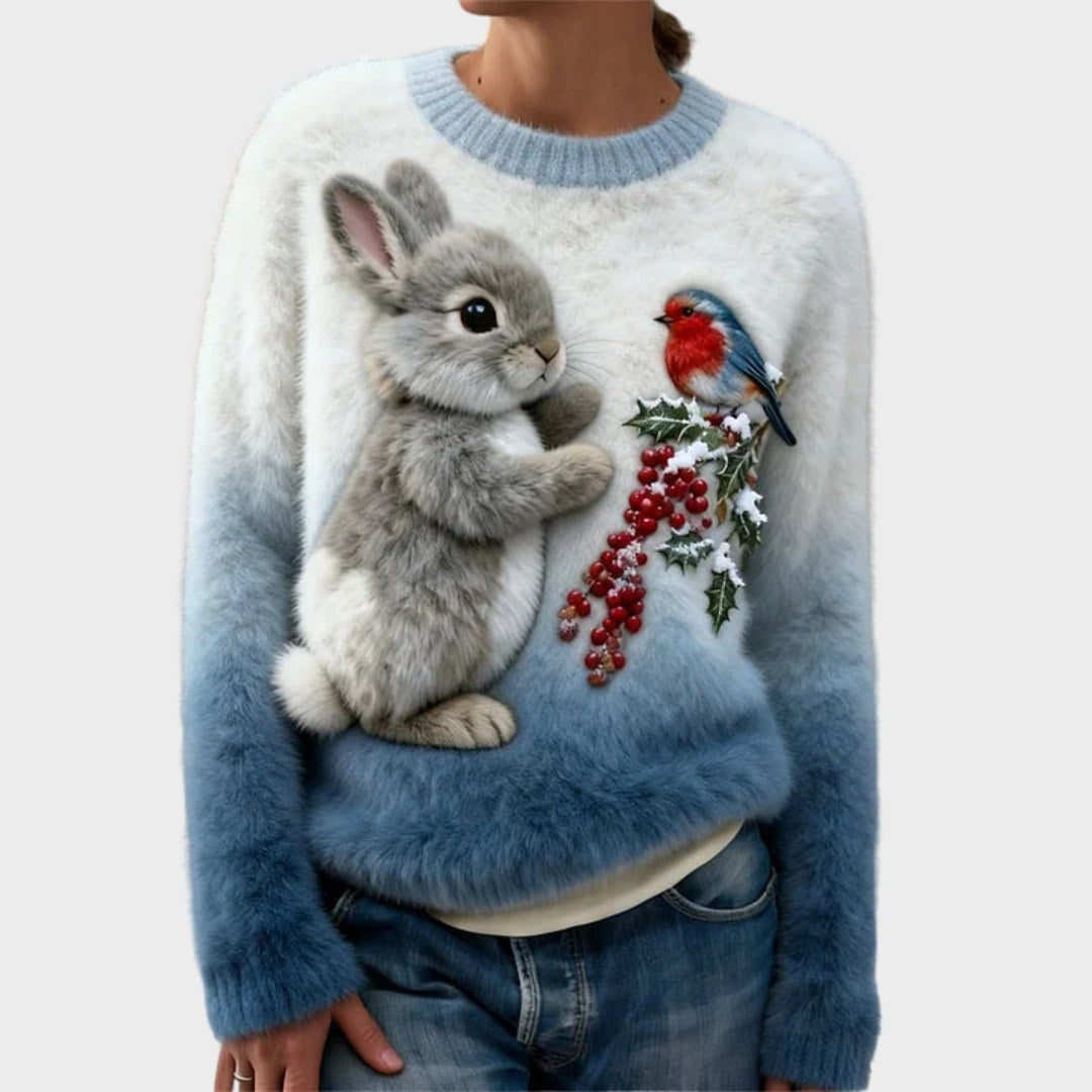 Gabriela — Weicher Ugly Christmas Pullover aus Plüsch mit Motiv für Damen, Das Modehaus Luzern