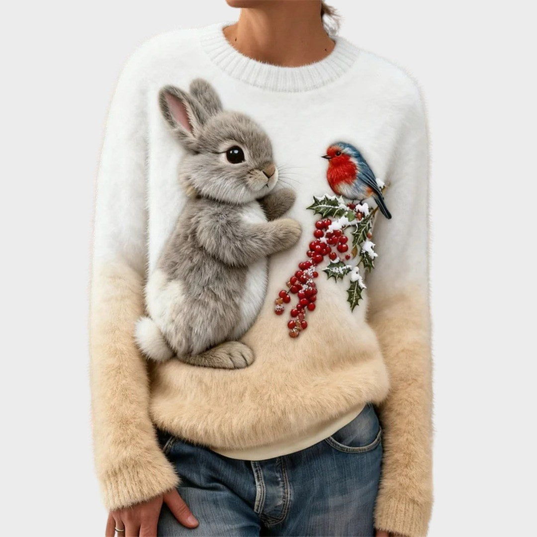 Gabriela — Weicher Ugly Christmas Pullover aus Plüsch mit Motiv für Damen, Das Modehaus Luzern
