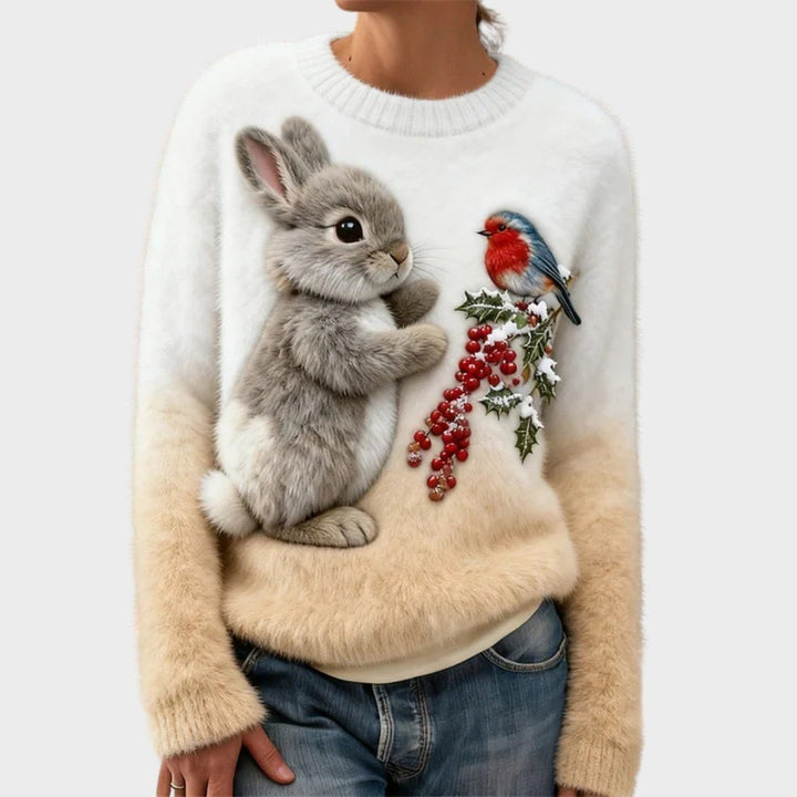 Gabriela — Weicher Ugly Christmas Pullover aus Plüsch mit Motiv für Damen, Das Modehaus Luzern