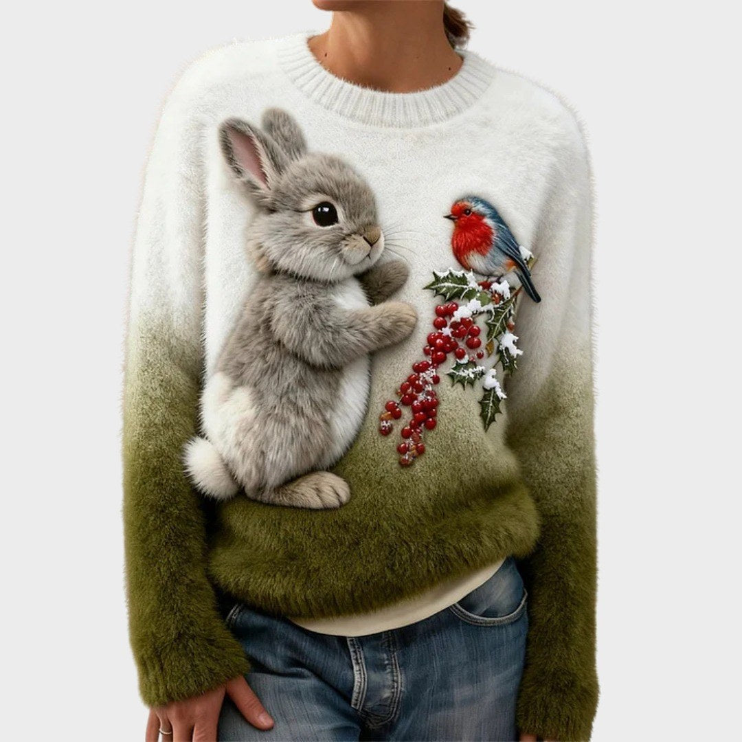 Gabriela — Weicher Ugly Christmas Pullover aus Plüsch mit Motiv für Damen, Das Modehaus Luzern