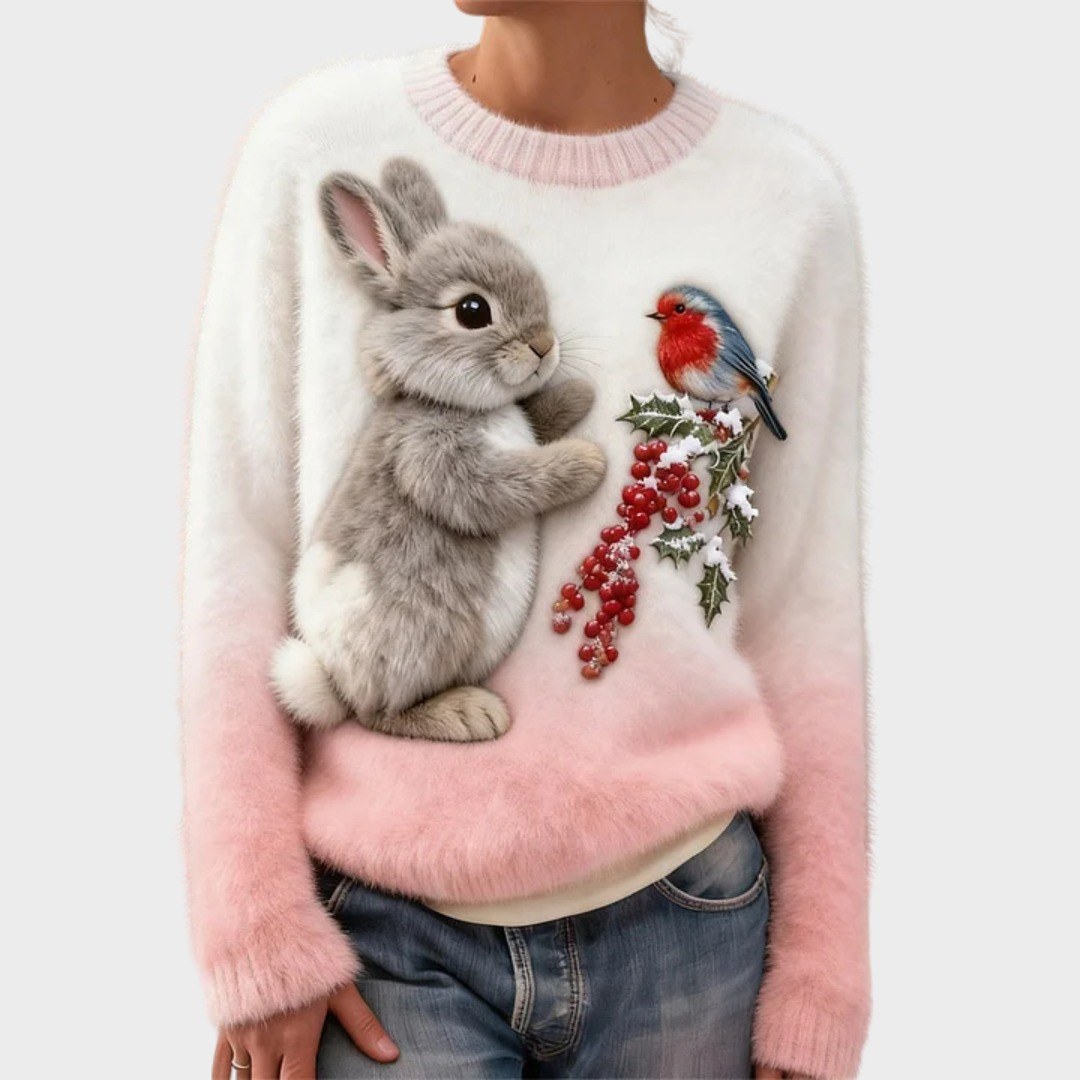 Gabriela — Weicher Ugly Christmas Pullover aus Plüsch mit Motiv für Damen, Das Modehaus Luzern