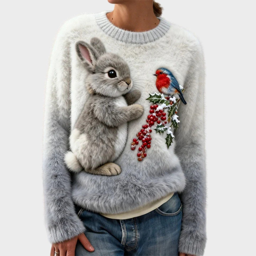 Gabriela — Weicher Ugly Christmas Pullover aus Plüsch mit Motiv für Damen, Das Modehaus Luzern