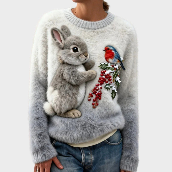 Gabriela — Weicher Ugly Christmas Pullover aus Plüsch mit Motiv für Damen, Das Modehaus Luzern