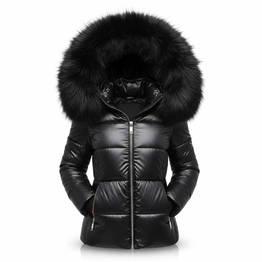 Helen — Glänzende Daunenjacke für Damen mit voluminöser Kapuze, Das Modehaus Luzern