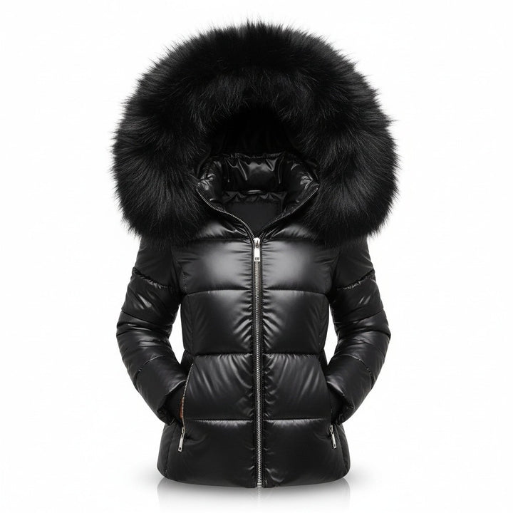Helen — Glänzende Daunenjacke für Damen mit voluminöser Kapuze, Das Modehaus Luzern