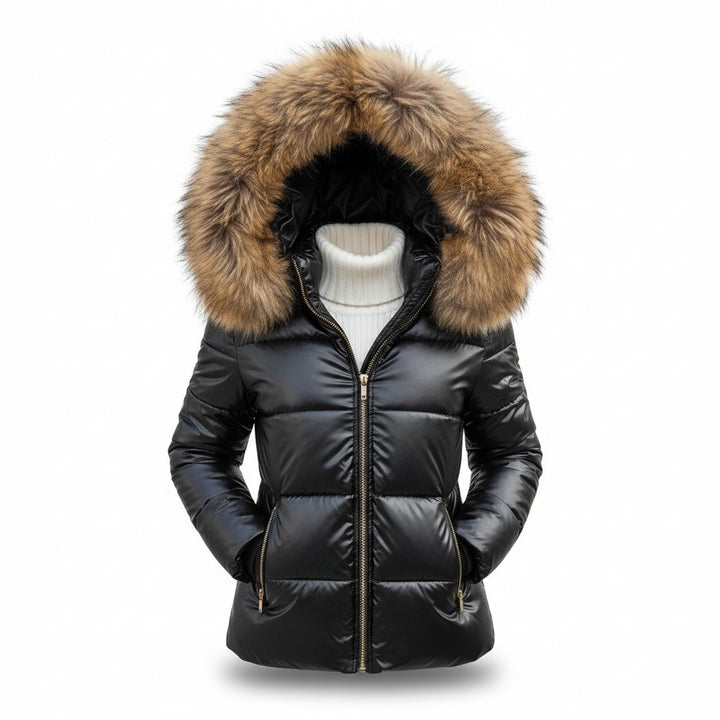 Helen — Glänzende Daunenjacke für Damen mit voluminöser Kapuze, Das Modehaus Luzern