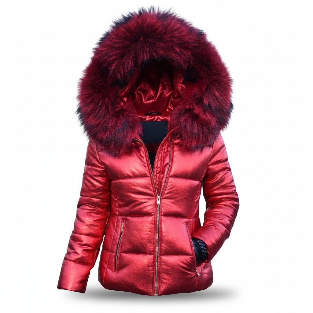 Helen — Glänzende Daunenjacke für Damen mit voluminöser Kapuze, Das Modehaus Luzern