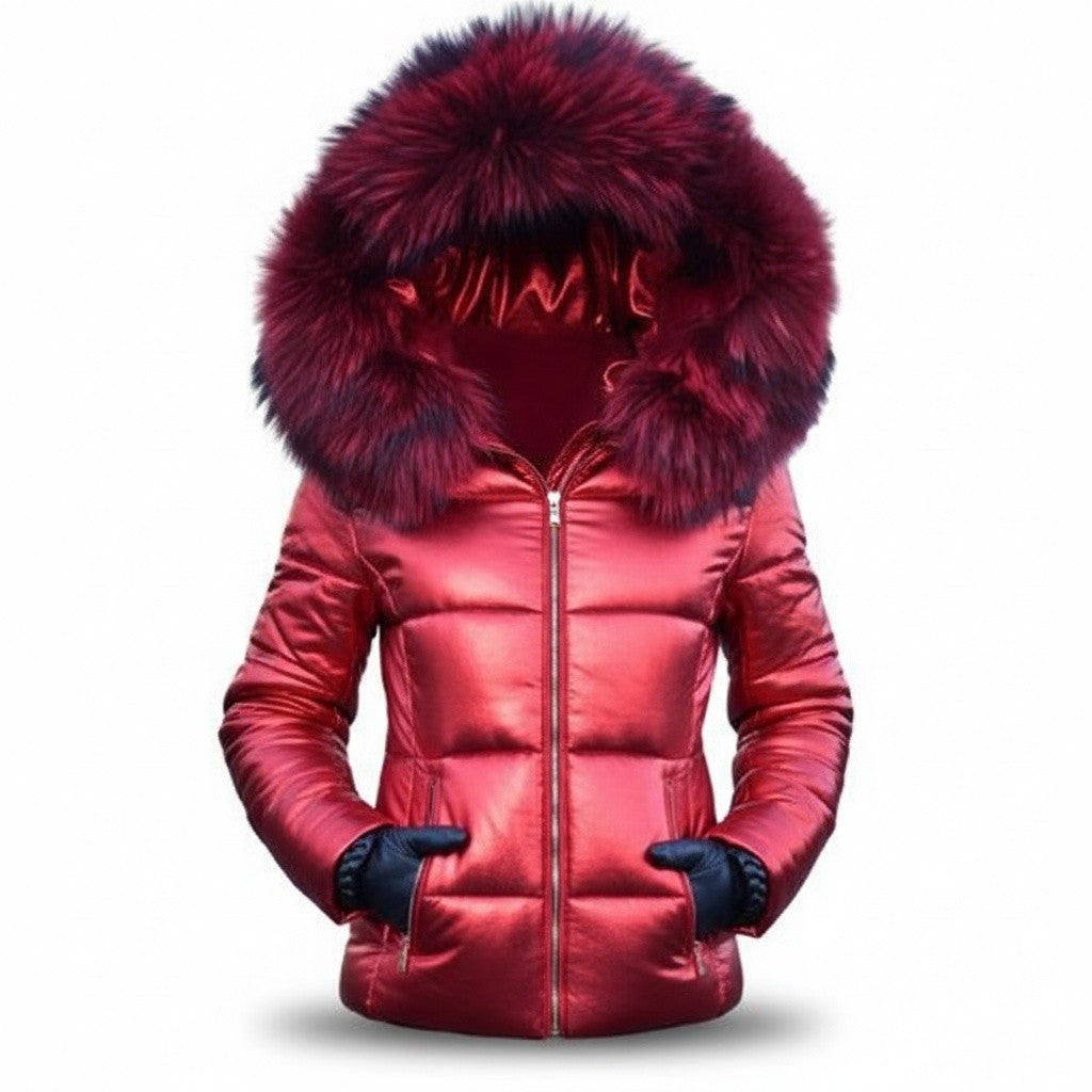 Helen — Glänzende Daunenjacke für Damen mit voluminöser Kapuze, Das Modehaus Luzern