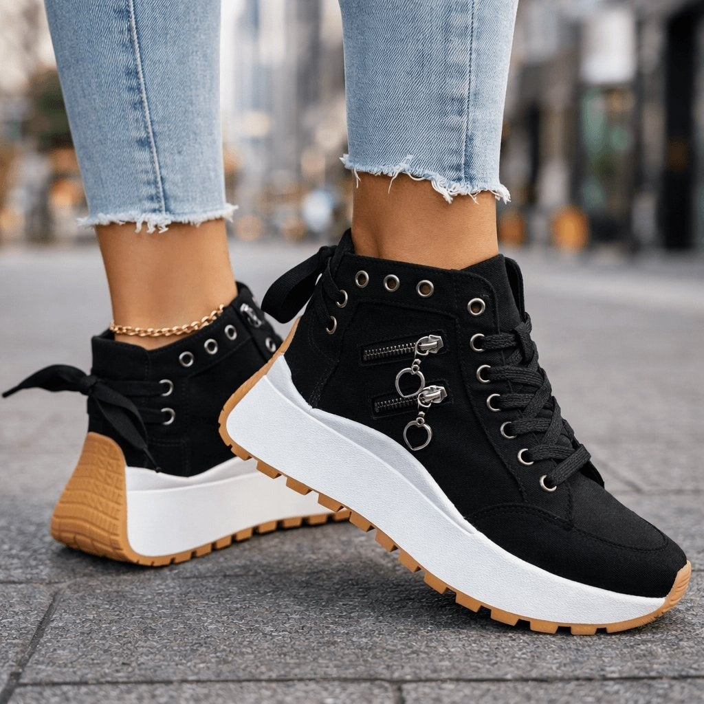 Ines — Bequeme High Top Sneakers für Damen mit Plateau in Jeansoptik, Das Modehaus Luzern