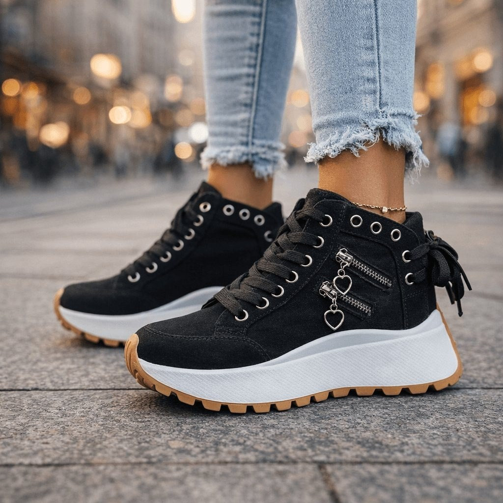 Ines — Bequeme High Top Sneakers für Damen mit Plateau in Jeansoptik, Das Modehaus Luzern