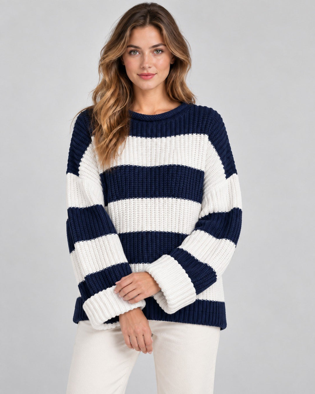 Irene — Lässiger Oversize Strickpullover für Damen mit Streifen, Das Modehaus Luzern