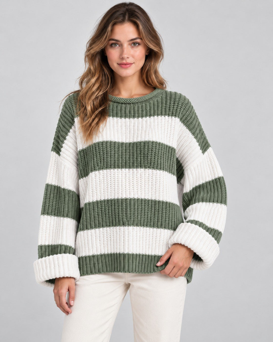 Irene — Lässiger Oversize Strickpullover für Damen mit Streifen, Das Modehaus Luzern