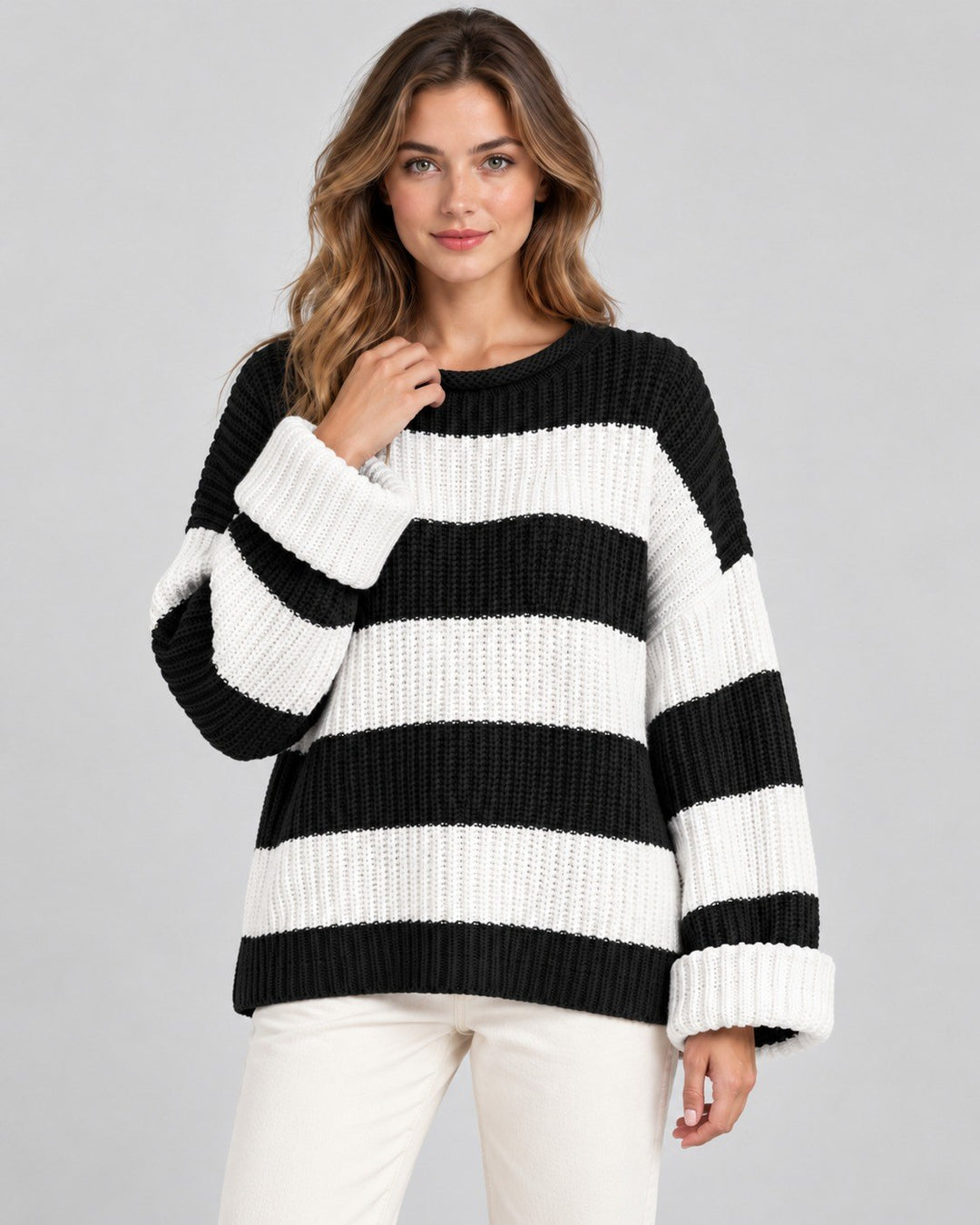 Irene — Lässiger Oversize Strickpullover für Damen mit Streifen, Das Modehaus Luzern
