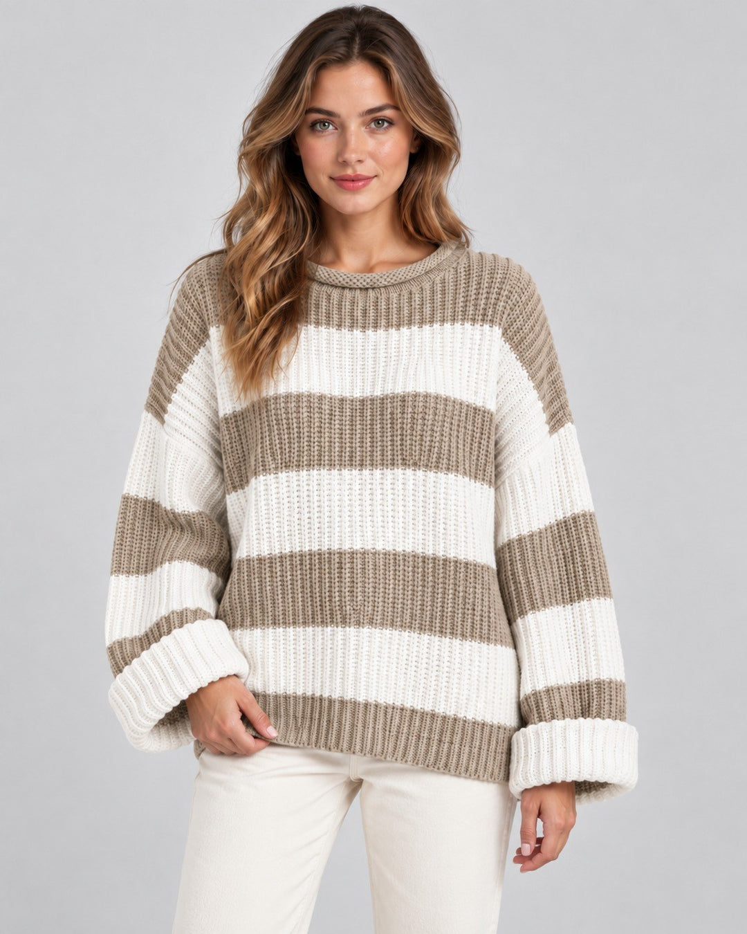 Irene — Lässiger Oversize Strickpullover für Damen mit Streifen, Das Modehaus Luzern