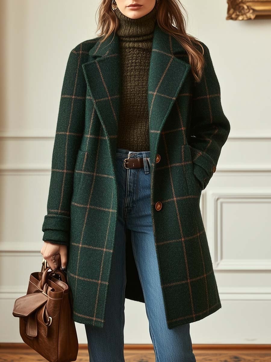 Iris — Karierter zweireihiger Wintermantel aus Wolle für Damen, Das Modehaus Luzern