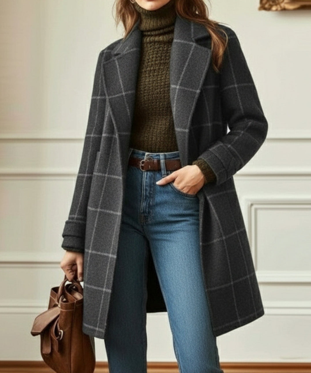 Iris — Karierter zweireihiger Wintermantel aus Wolle für Damen, Das Modehaus Luzern