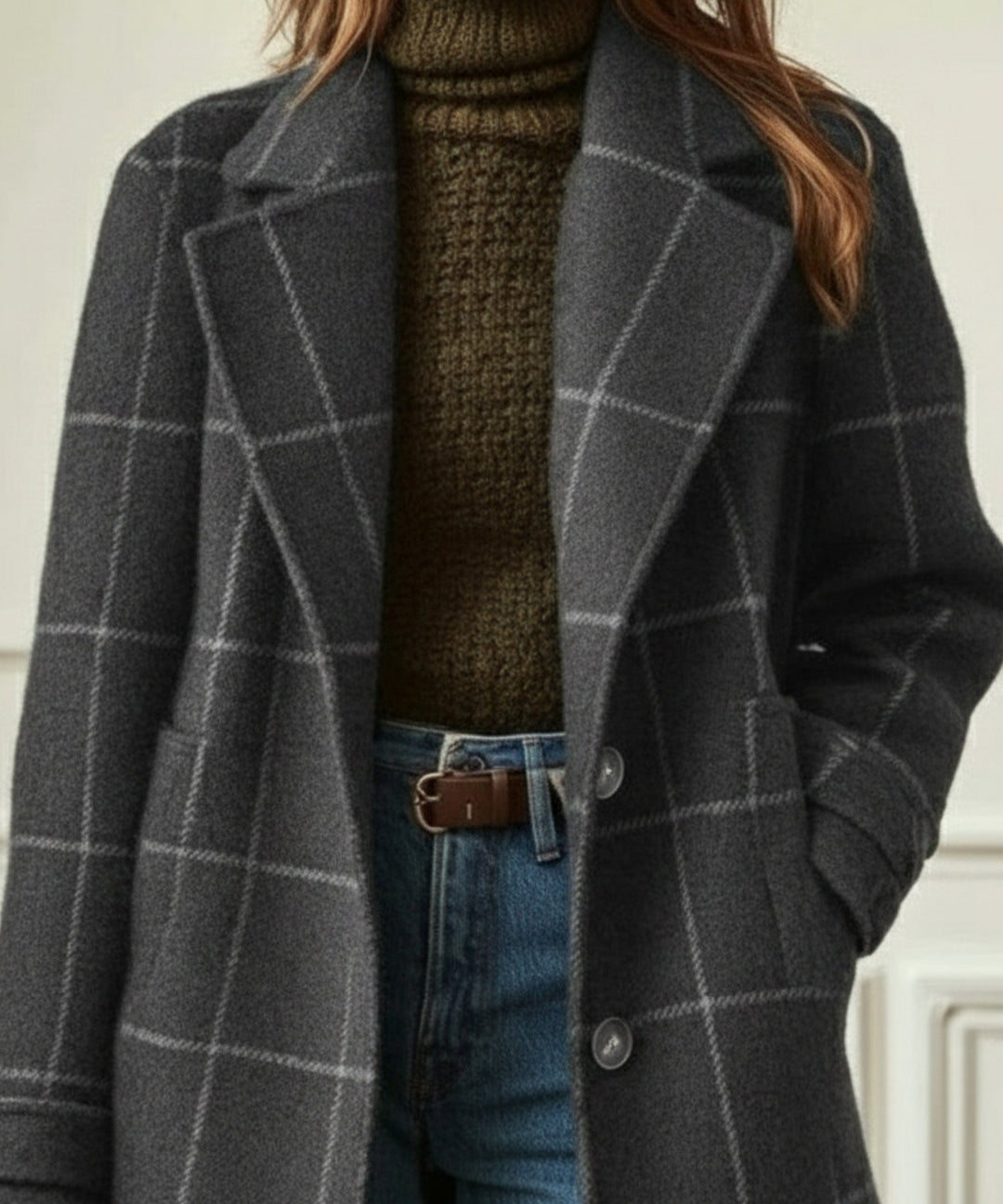Iris — Karierter zweireihiger Wintermantel aus Wolle für Damen, Das Modehaus Luzern