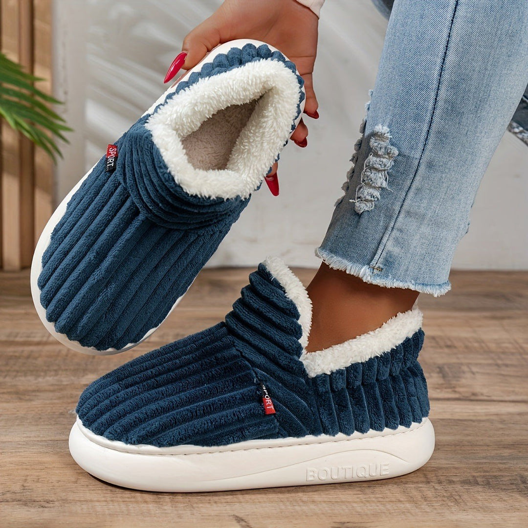 Jana — Warme Hausschuhe für Damen aus Cord mit Plüsch und fester Sohle, Das Modehaus Luzern