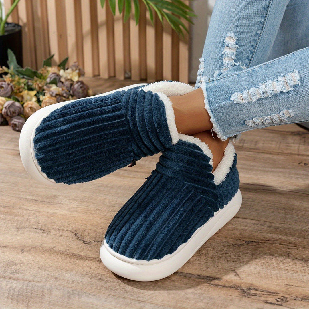 Jana — Warme Hausschuhe für Damen aus Cord mit Plüsch und fester Sohle, Das Modehaus Luzern