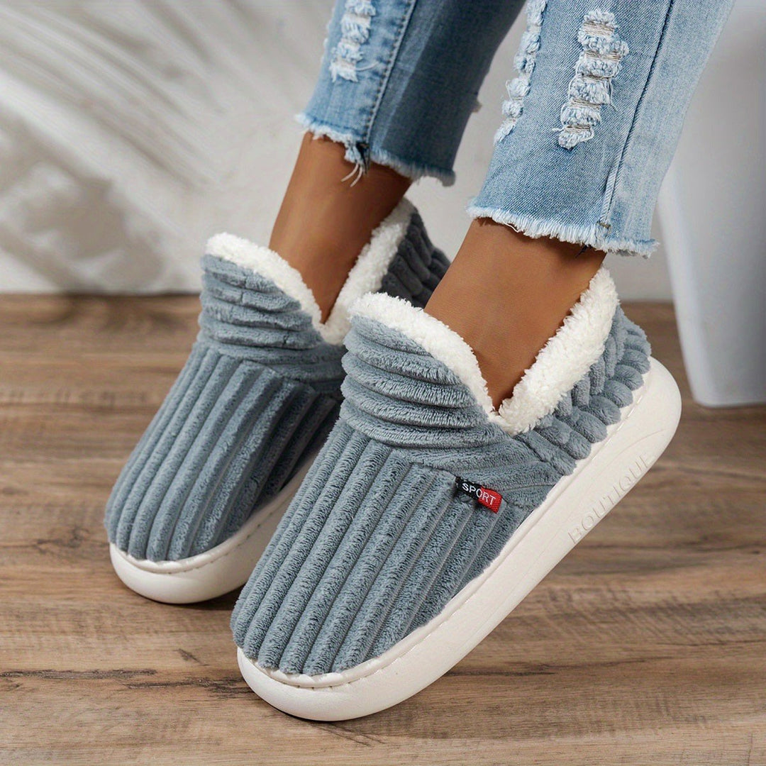 Jana — Warme Hausschuhe für Damen aus Cord mit Plüsch und fester Sohle, Das Modehaus Luzern