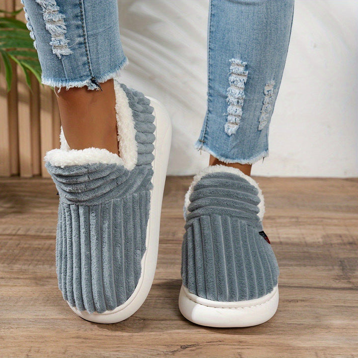 Jana — Warme Hausschuhe für Damen aus Cord mit Plüsch und fester Sohle, Das Modehaus Luzern