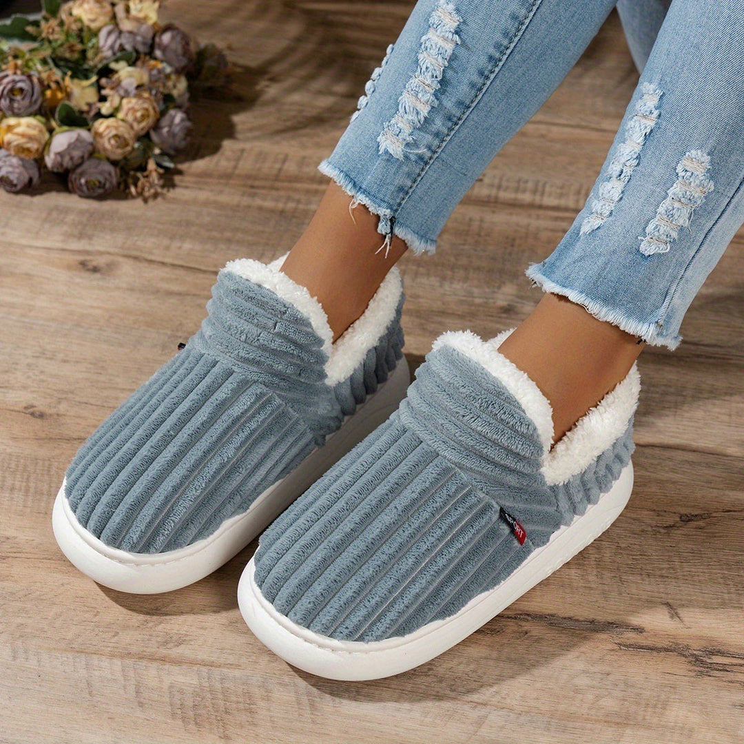 Jana — Warme Hausschuhe für Damen aus Cord mit Plüsch und fester Sohle, Das Modehaus Luzern