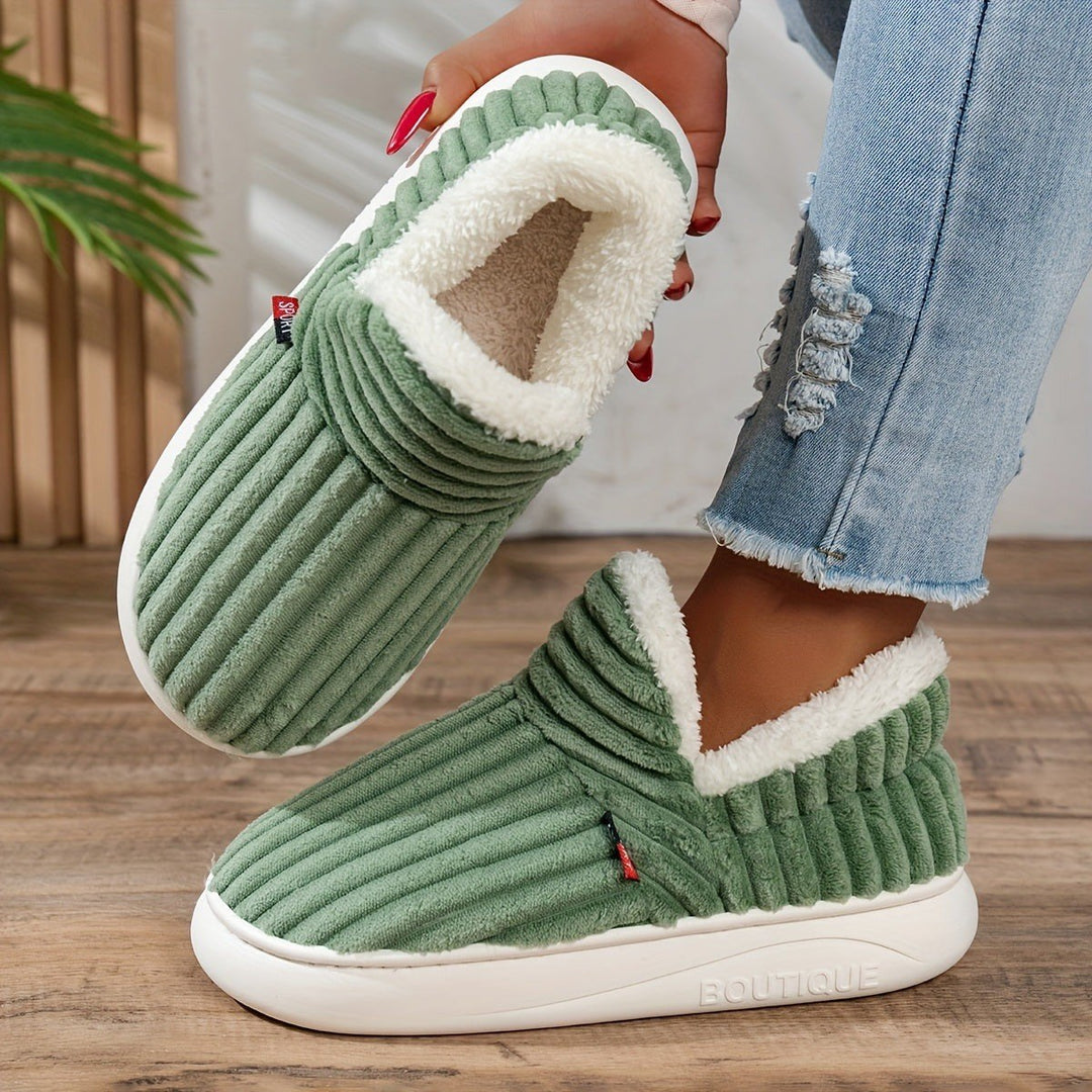 Jana — Warme Hausschuhe für Damen aus Cord mit Plüsch und fester Sohle, Das Modehaus Luzern