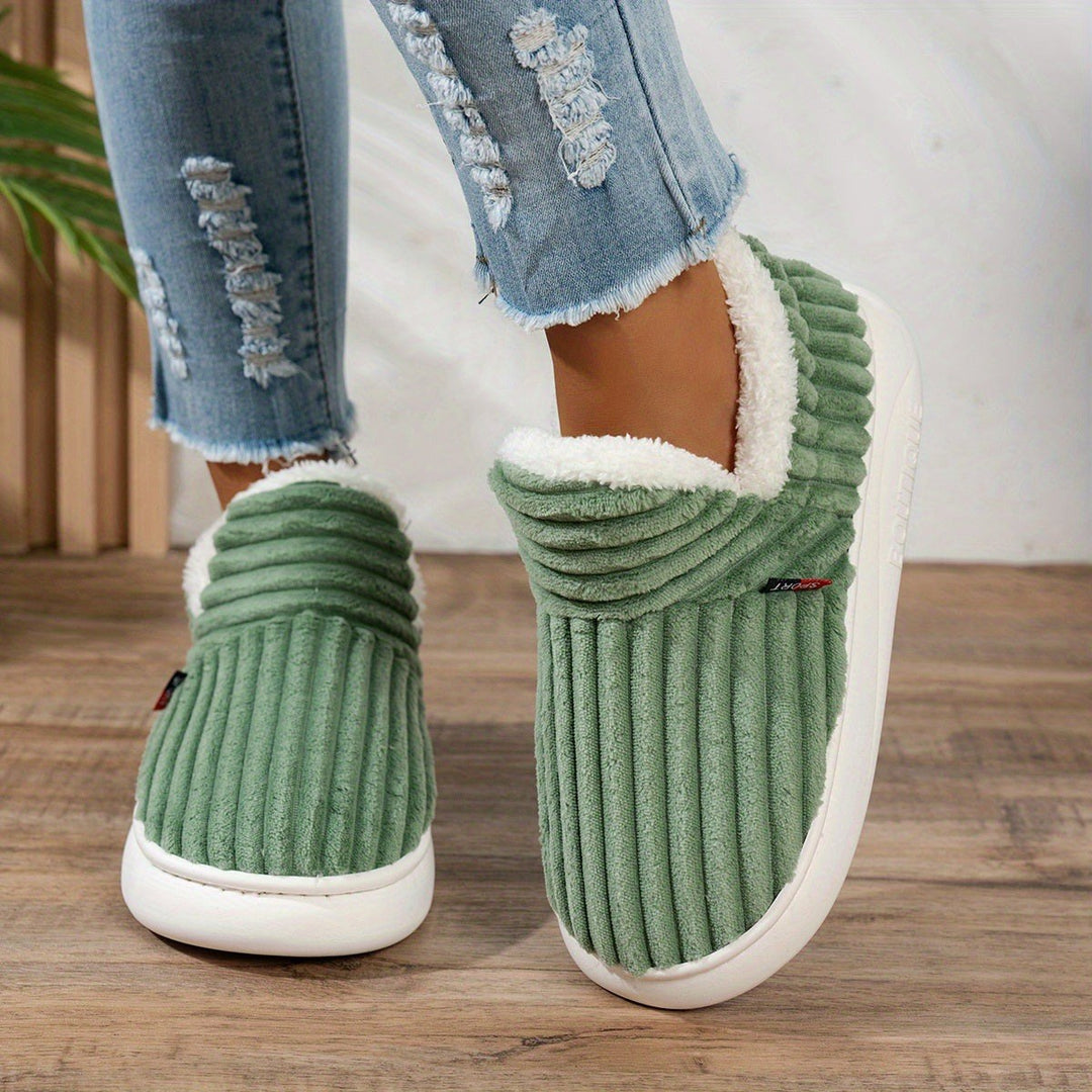 Jana — Warme Hausschuhe für Damen aus Cord mit Plüsch und fester Sohle, Das Modehaus Luzern